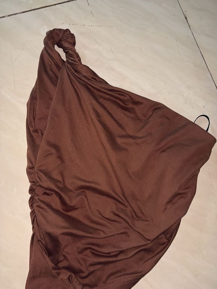 Brown One Shoulder top Snatched (xs-s)