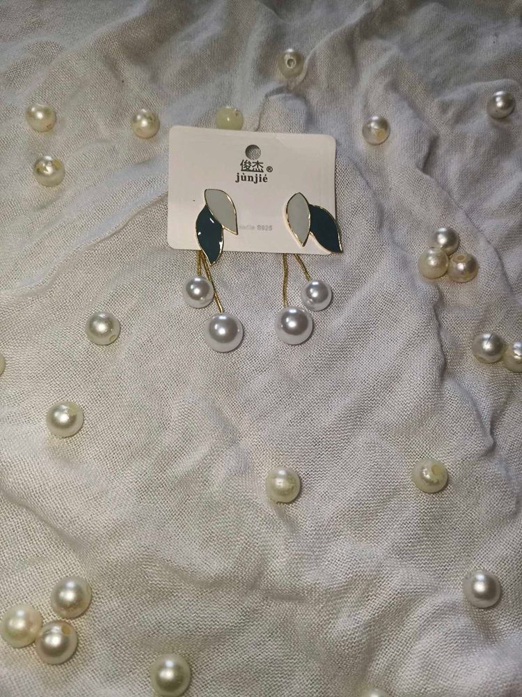 Leaf &amp; Pearl Drop Earrings