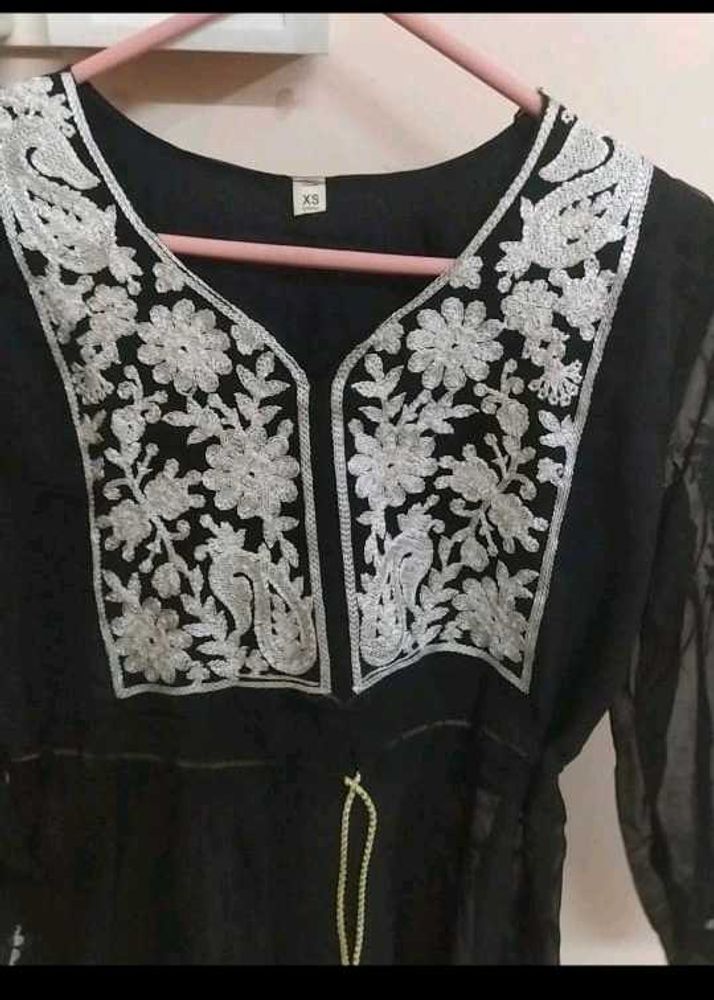 Embroidered Black Tunic Top