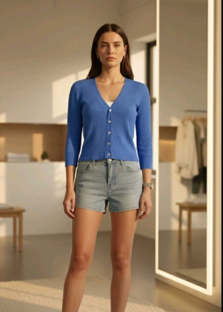 Ribbed V-neck button-down cardigan top