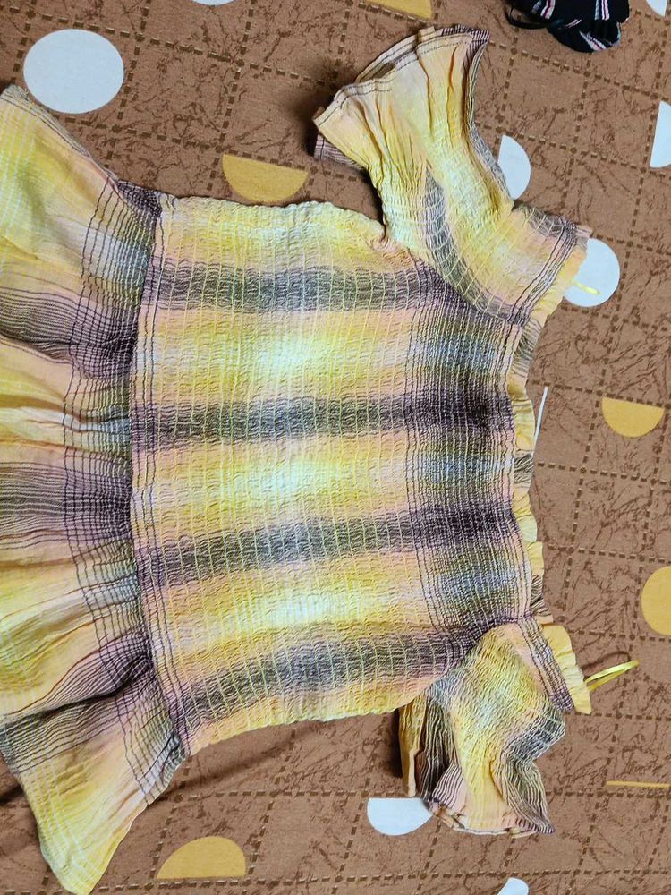 Yellow Plaid Off-Shoulder Top
