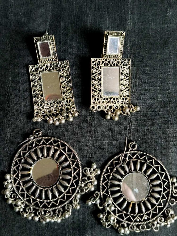 Silver-Toned Earring Set with Intricate Designs