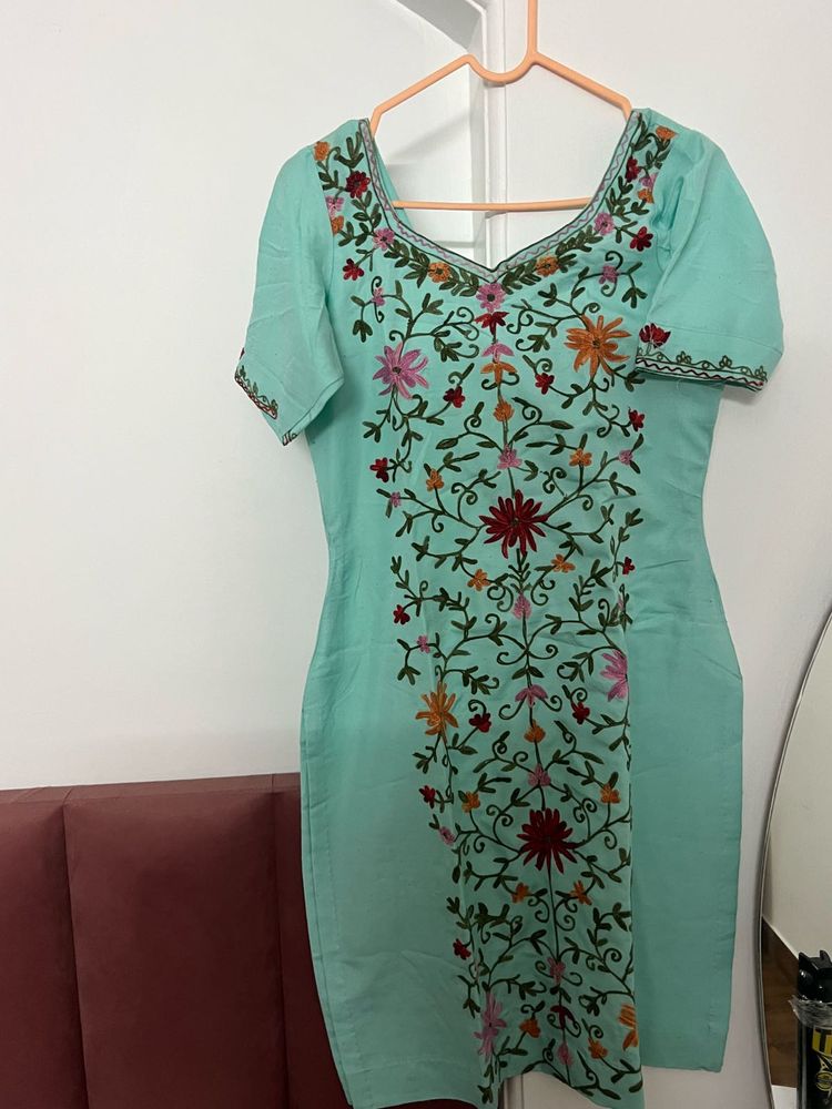 Embroidered Light Blue Kurti