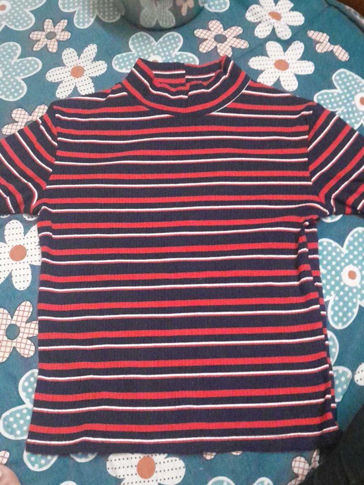 Women Red &amp; Blue Stripe Top