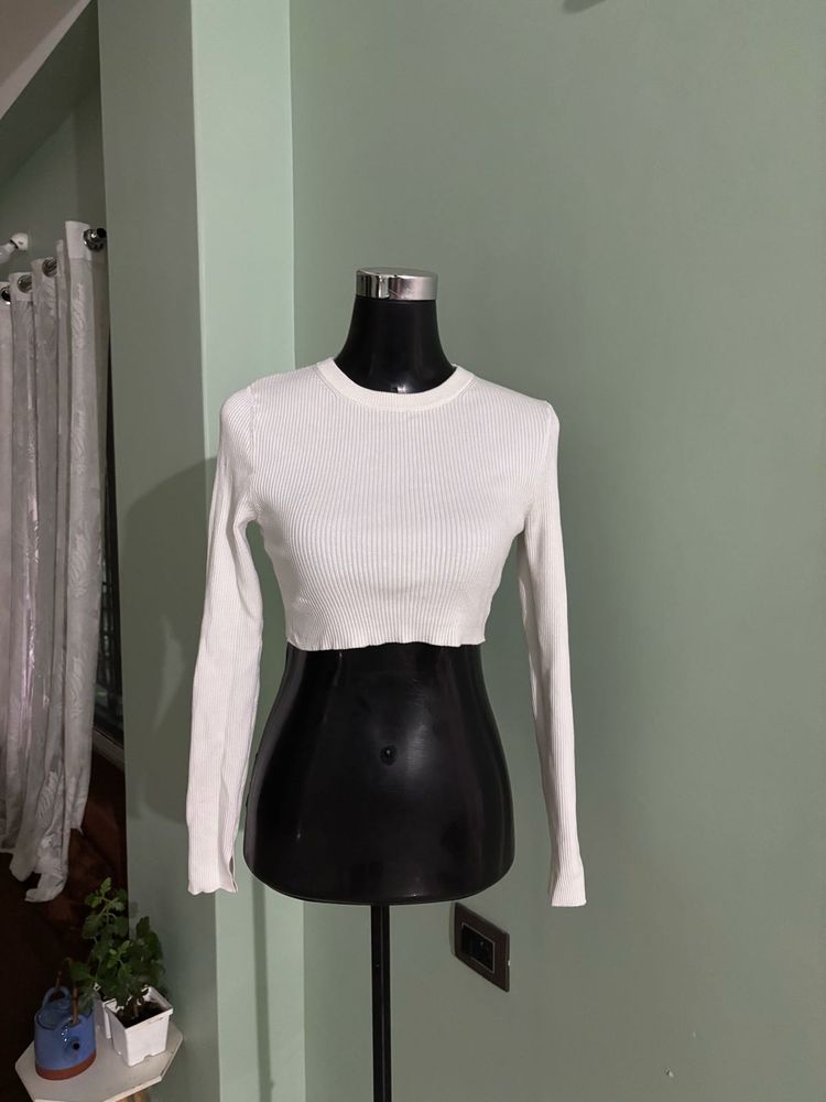 White Long Sleeve Crop Top