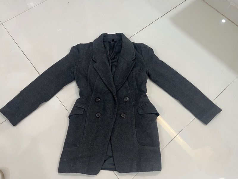 Grey Thigh Length Coat