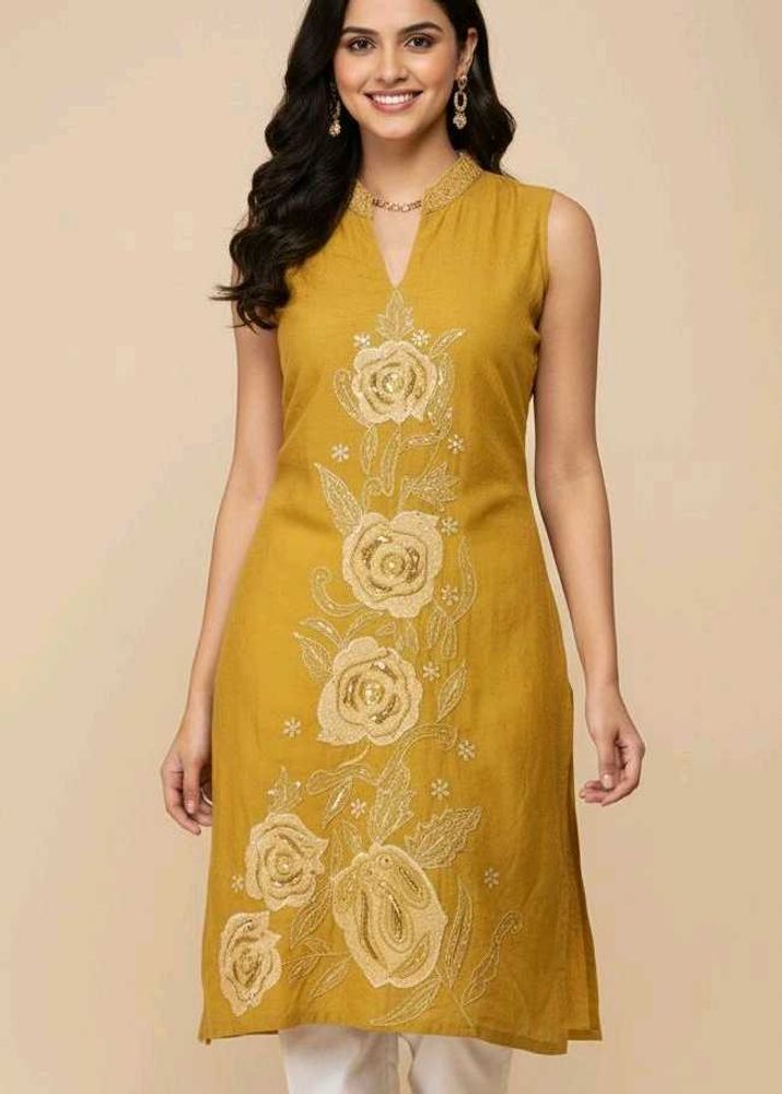 Elegant Mustard Embroidered Kurta