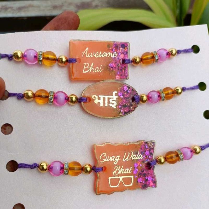 Handmade Bhai Rakhi Set | Couple Customized |Resin