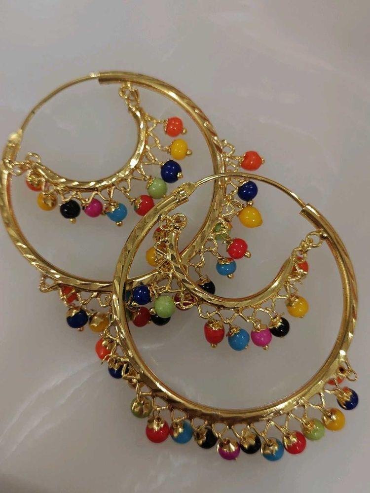 Golden Chaandbali With Multi-coloured Pearls
