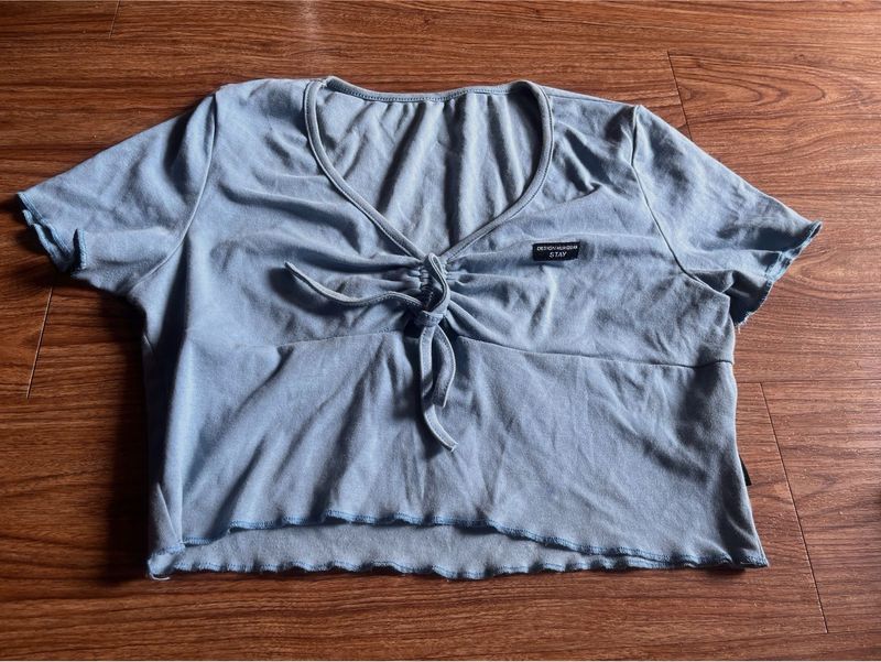 Blue Ruched Crop Top