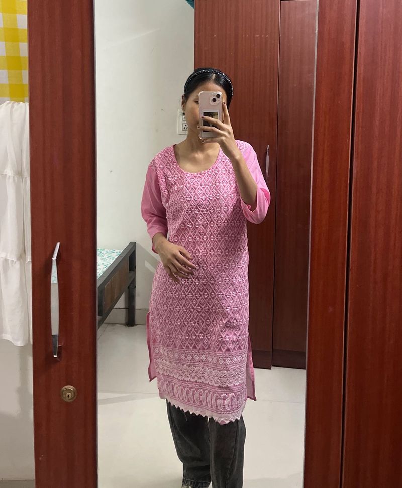 Pink Embroidered Kurta