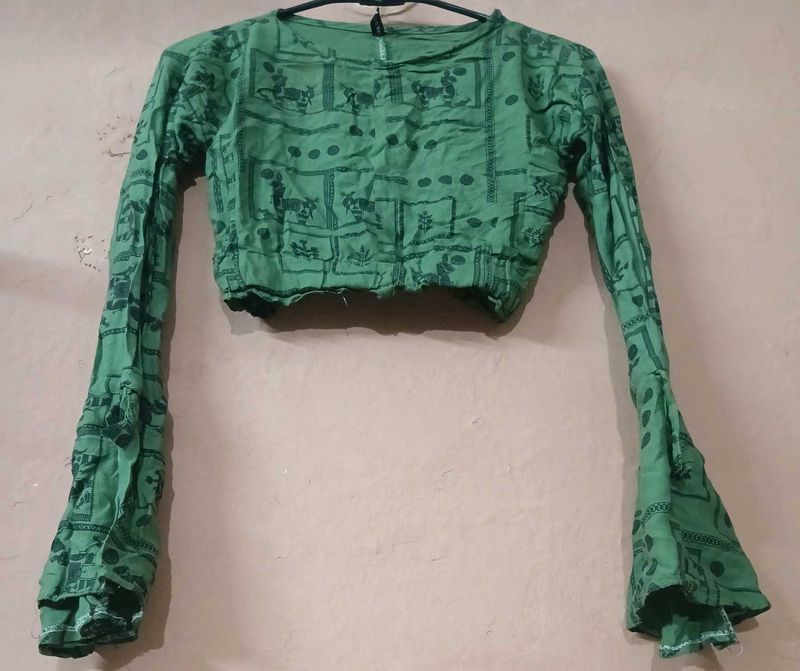 Green Printed Crop Top