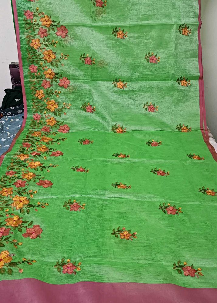 Elegant Green Embroidered Saree