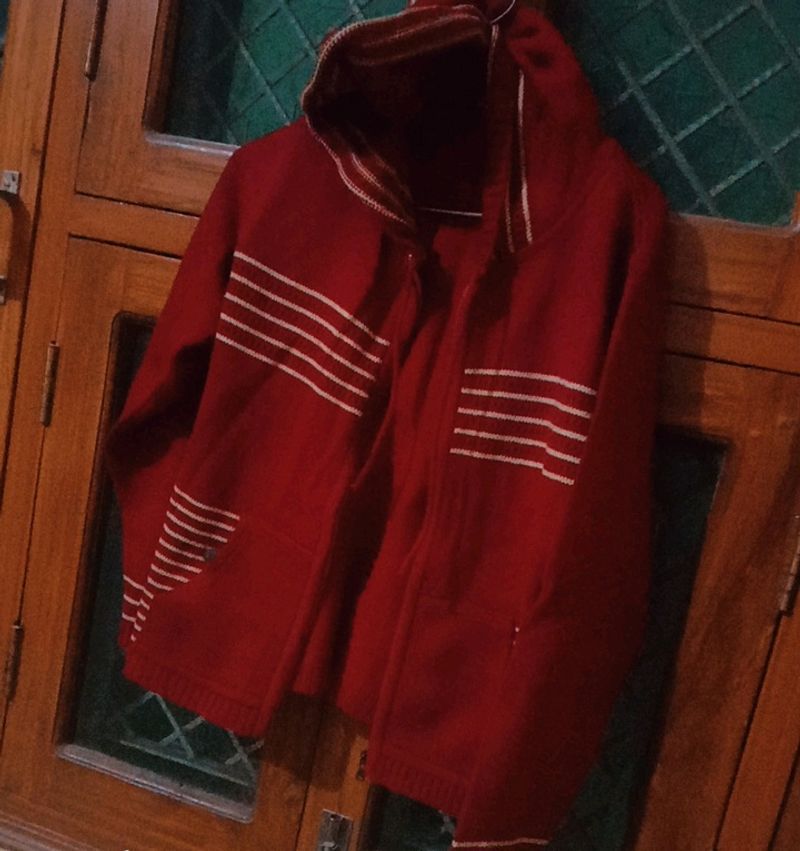 Girls Open Chain Sweater With Cap