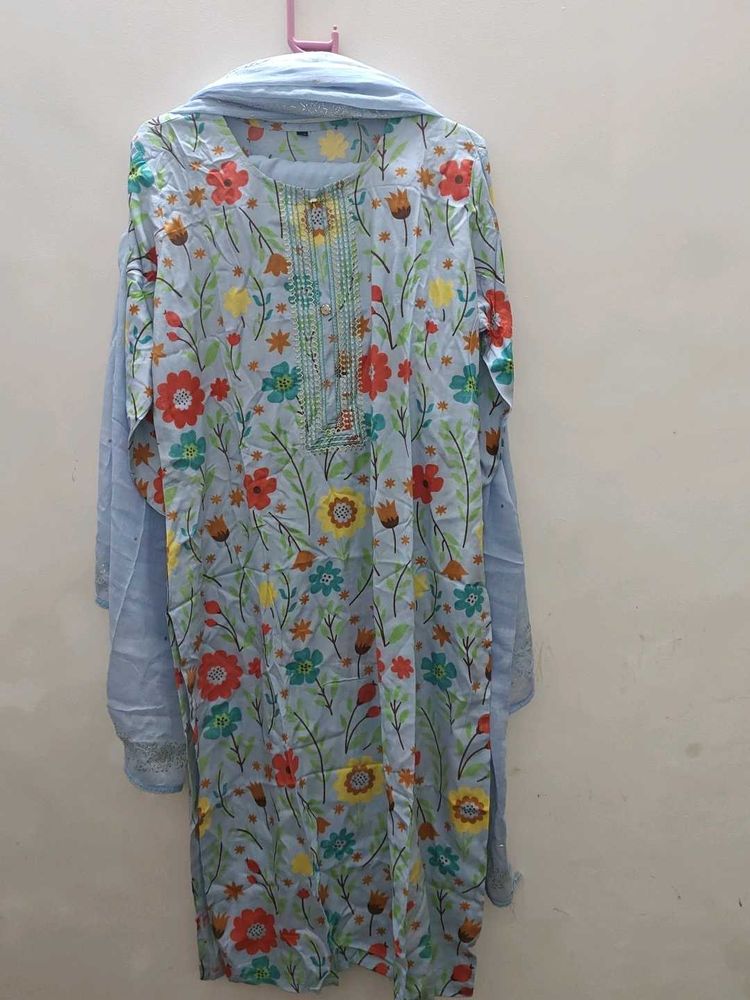 Floral Print Full Suit with Dupatta (XXL)