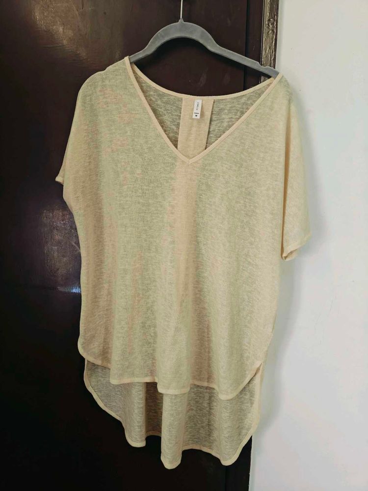 Beige V-Neck Top