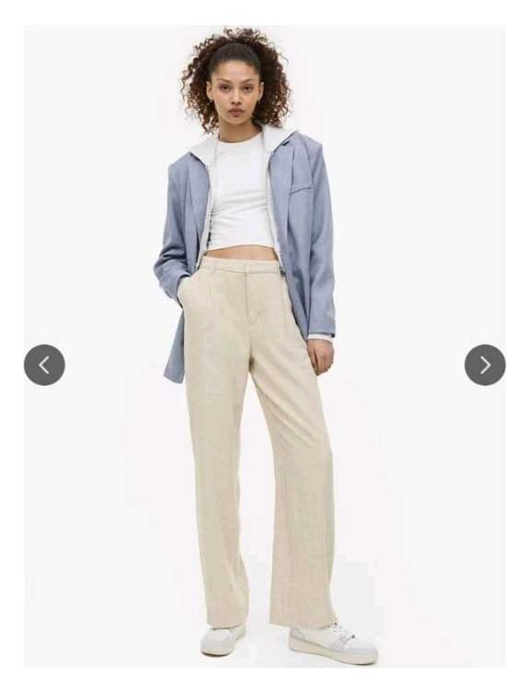 H&amp; M Beige Linen-blend Wide Leg Trousers