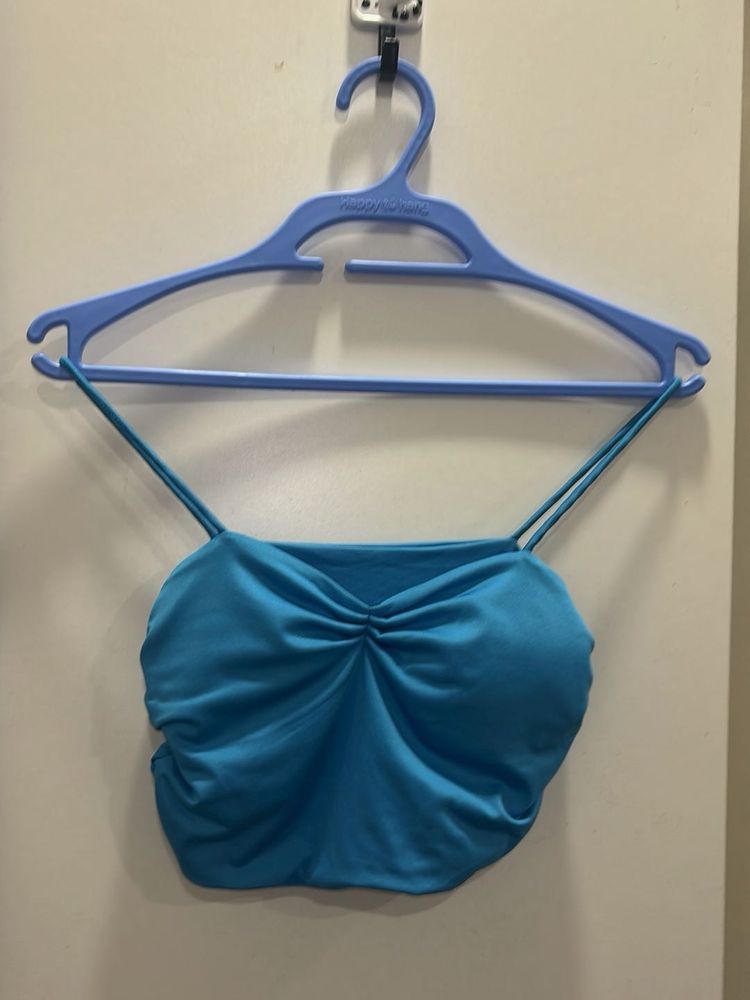 Blue Ruched Crop Top