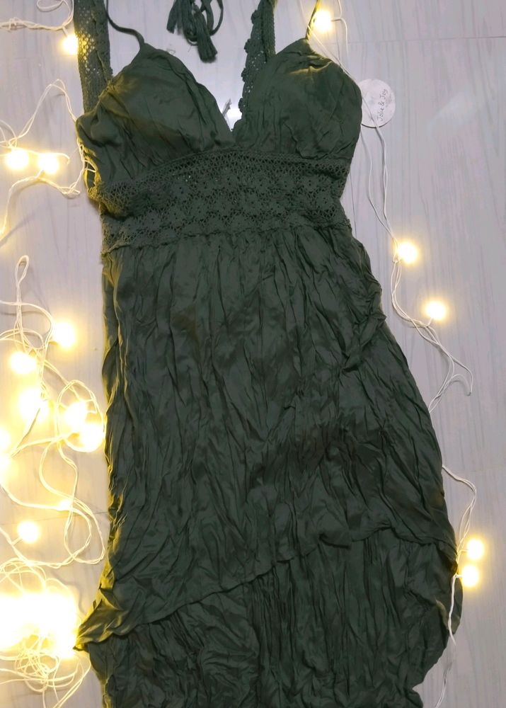 Olive Green Boho Mini Dress