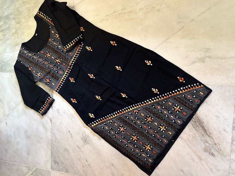 Black Kantha Stich Kurta