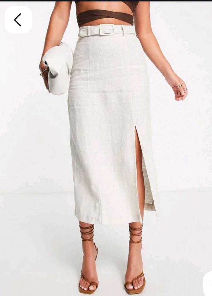 Linen Beige Midi Skirt