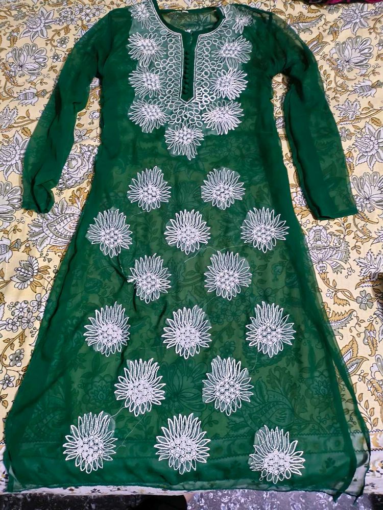 Green Colour Chikankari Kurta