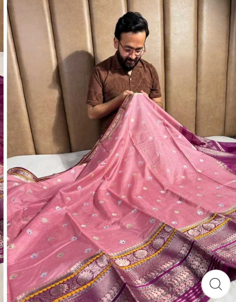 Elegant Peach Banarasi Silk Saree with stitched bl