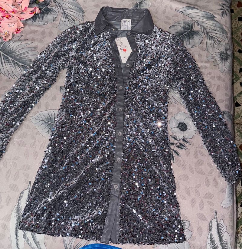 Sparkling Sequin Mini Shirt Dress