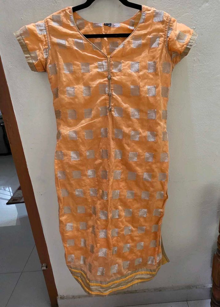 Mango Shade Silk Kurta L