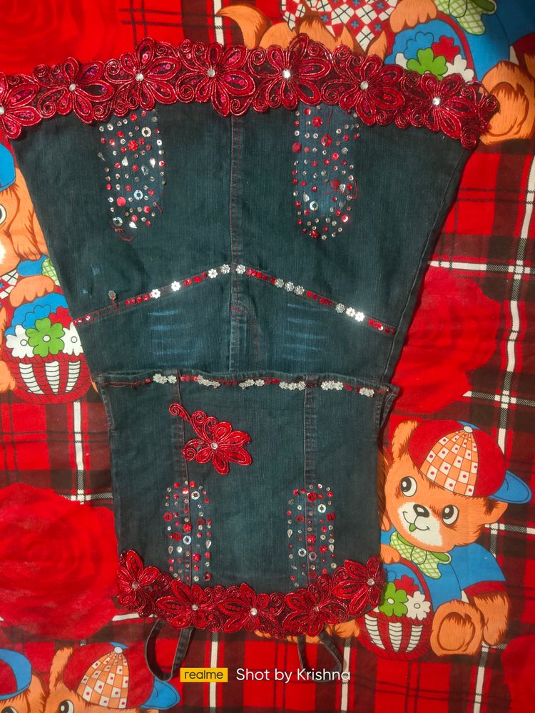 Beautiful Jeans Skirt And Top With Stone Work