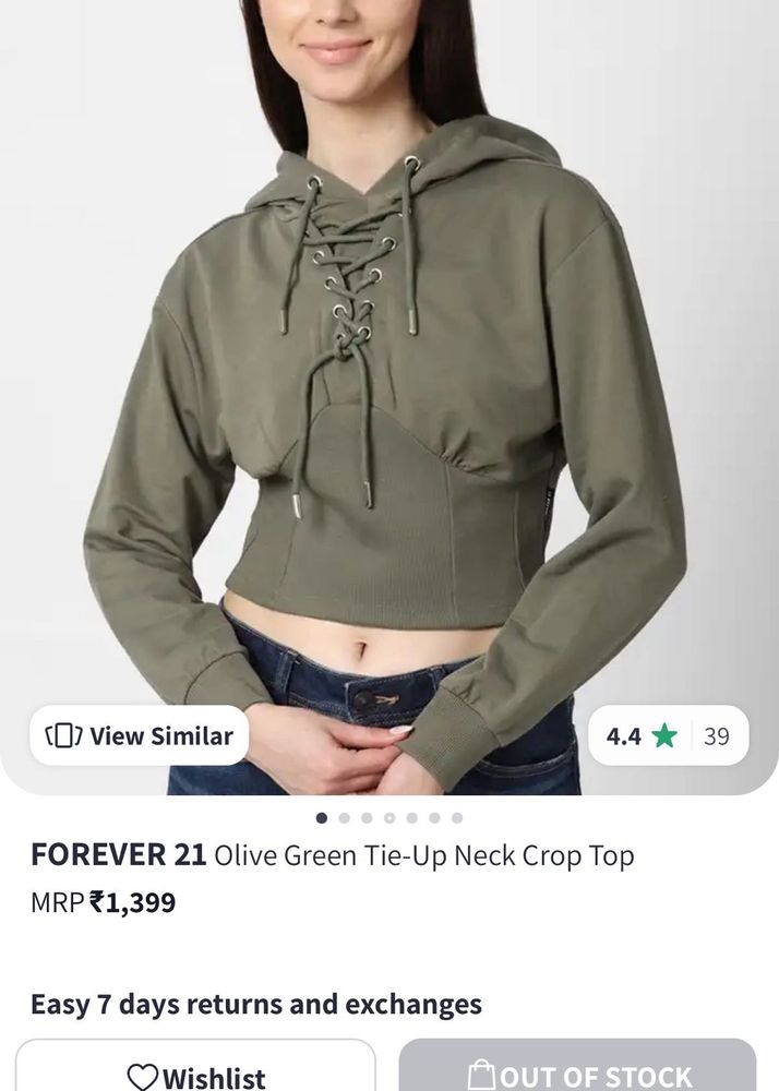 Olive Green Tie-Up Neck Crop Top