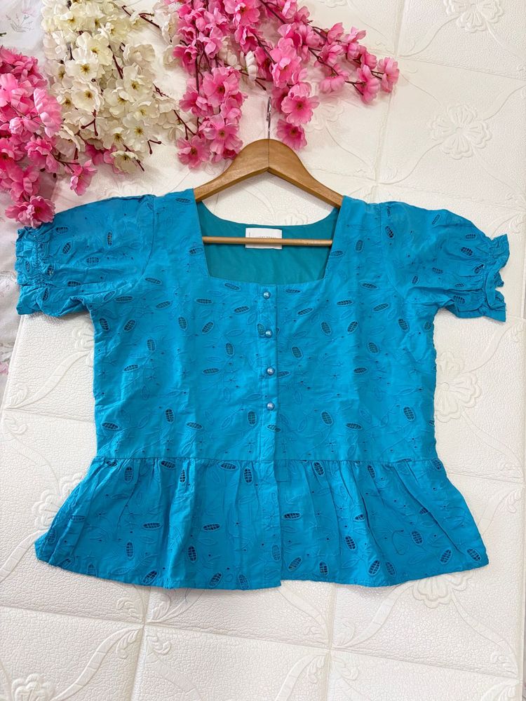 Blue Hakoba Peplum Top
