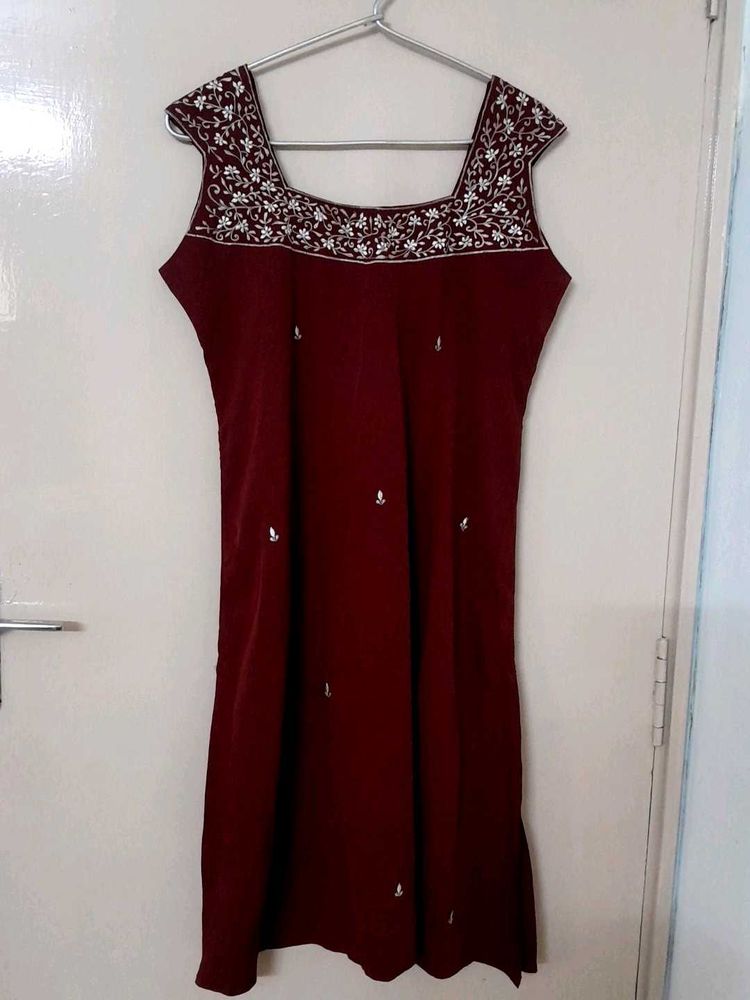 Embroidered Maroon Dress