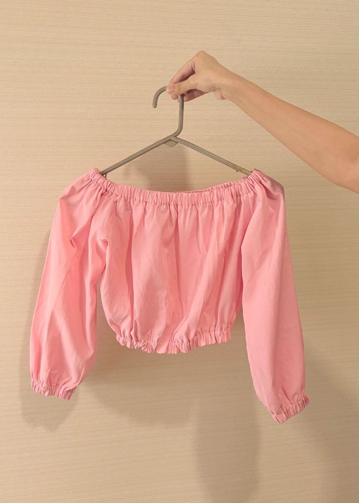Pink Off Shoulder Crop Top