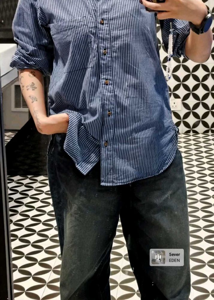 Striped Button-Down Shirt Oversized