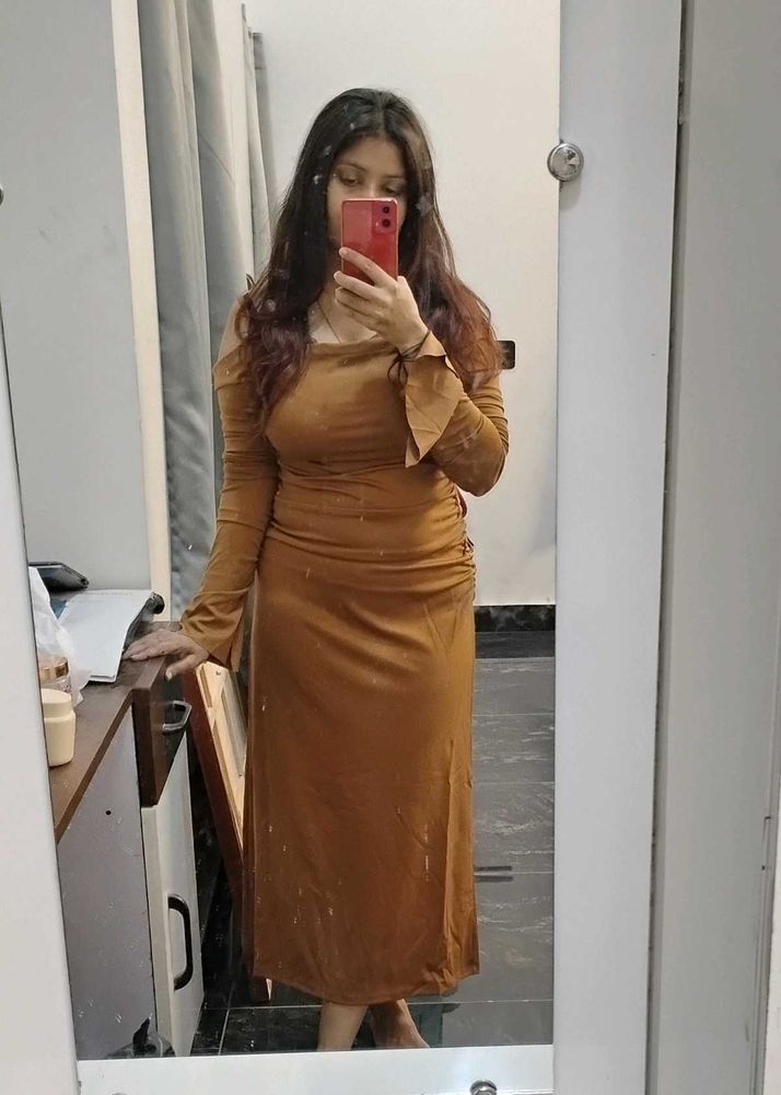 Brown Off-Shoulder Dress
