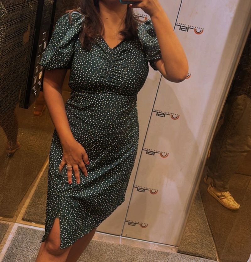 Polka Dot Side Slit Dress