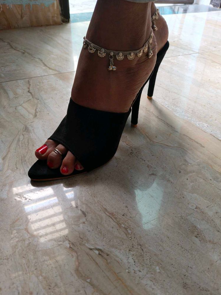 4 Inch High Black Stiletto Mules