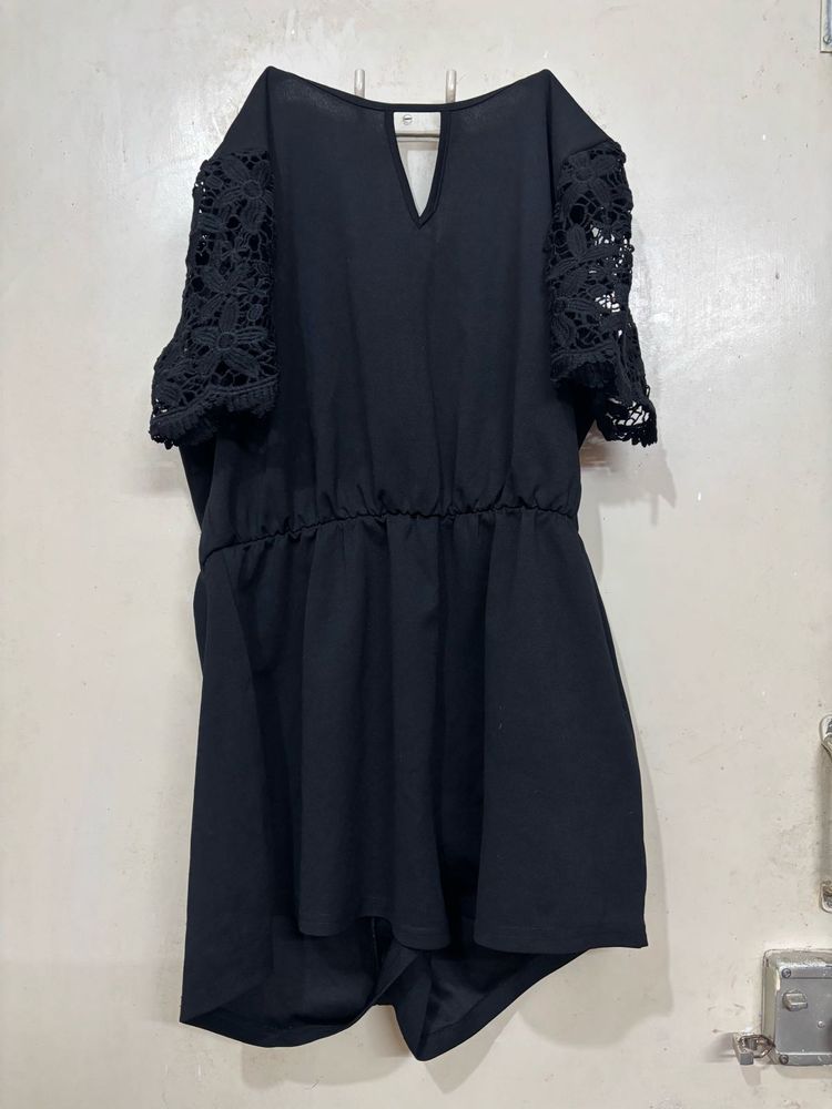 Black Lace Sleeve Playsuit