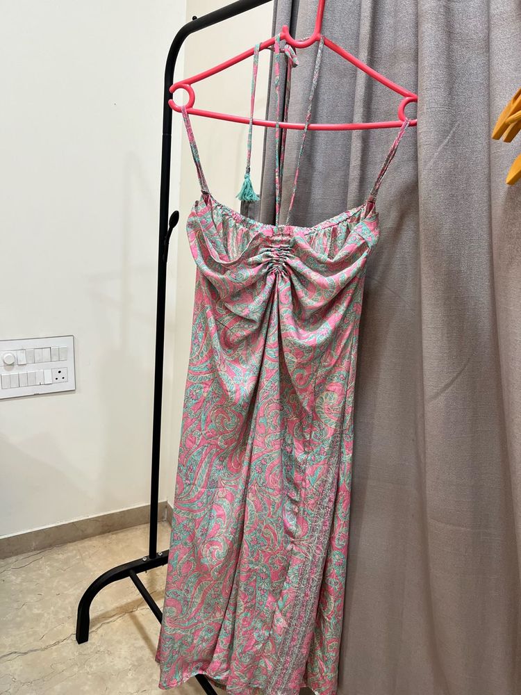 Paisley Print Tie-Front Slip Dress