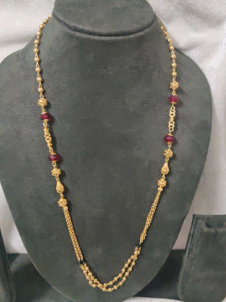 Elegant Gold &amp; Ruby Beaded Chain