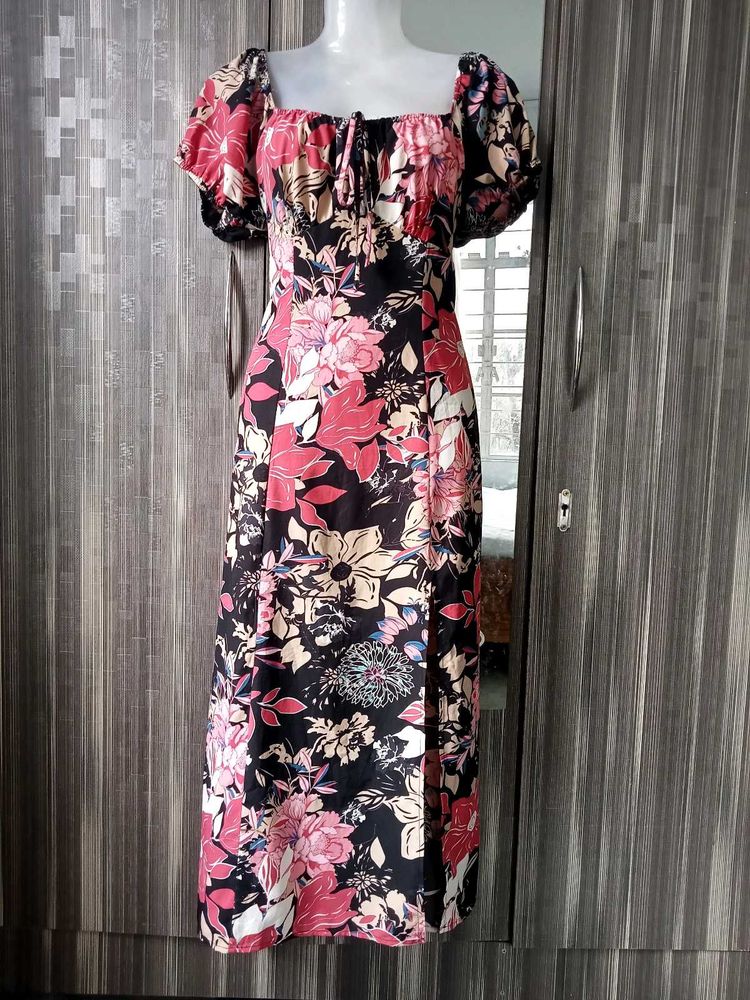 Floral Puff Sleeve Midi Dress