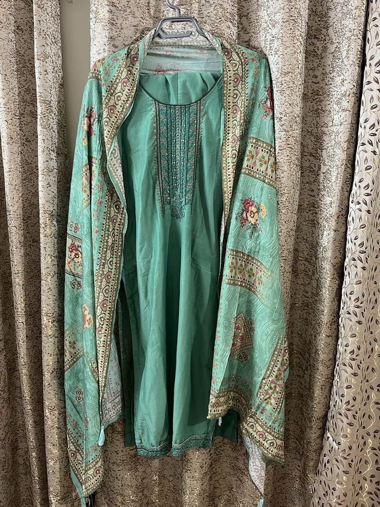 Teal Embroidered Pant Kameez