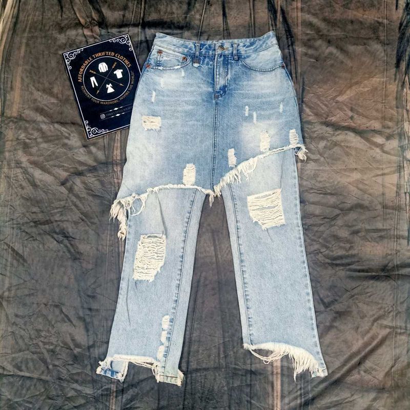 Distressed Denim Skirt-Pants