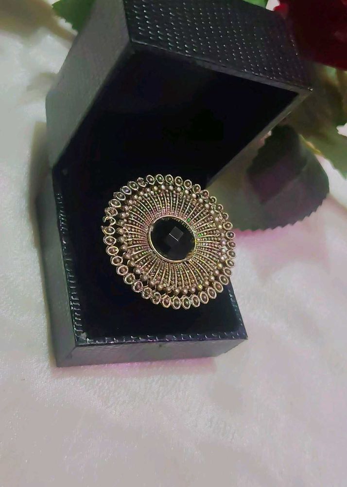 Antique Round Statement Ring with Black Stone