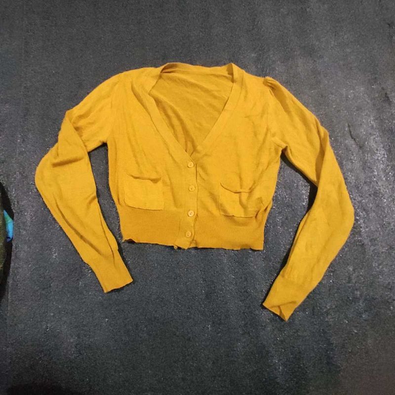 Yellow Cropped Cardigan