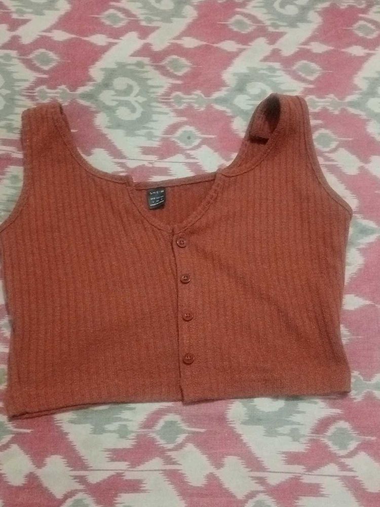 Rust Ribbed Button Front Tank Top