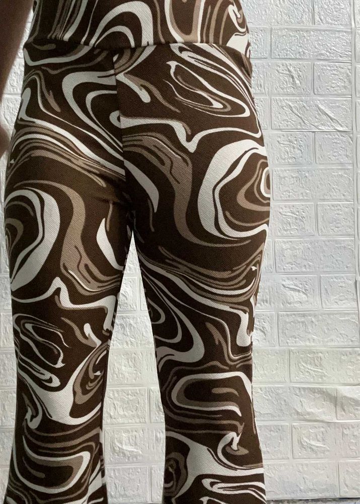 Aesthetic Y2K Brown Swirl Print Flared Pants