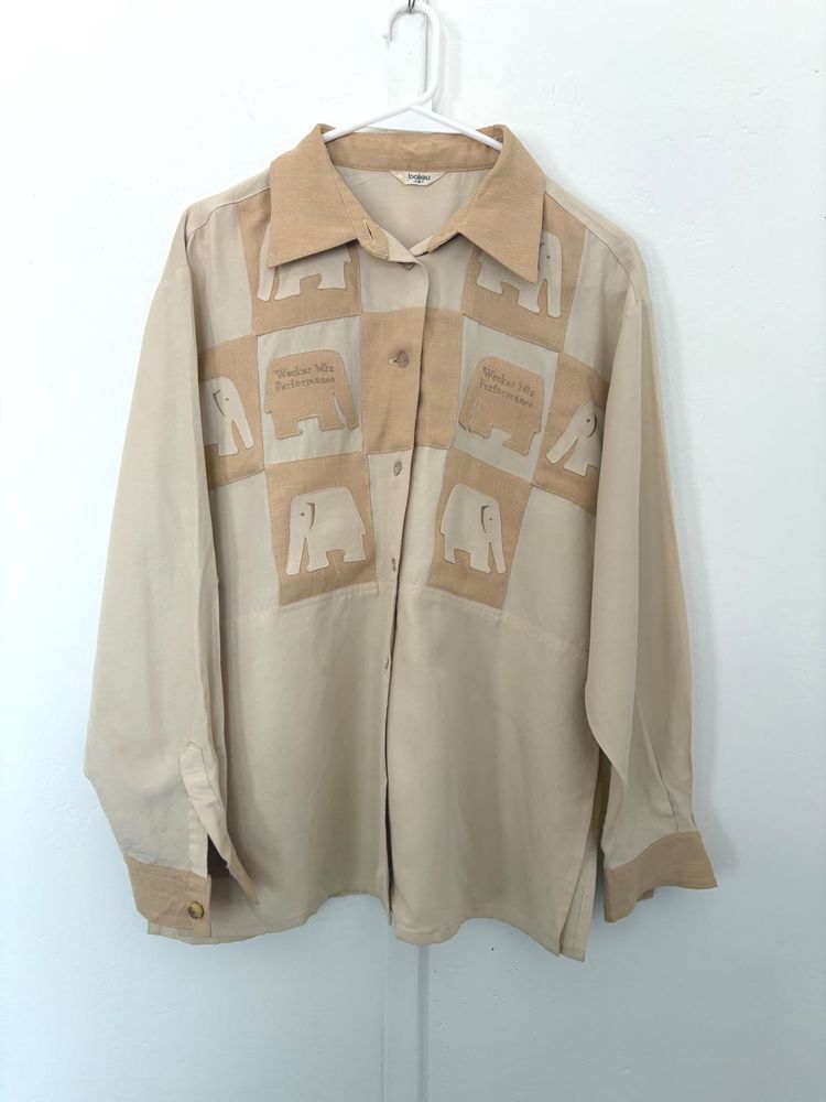 Elephant Print Button-Up Shirt