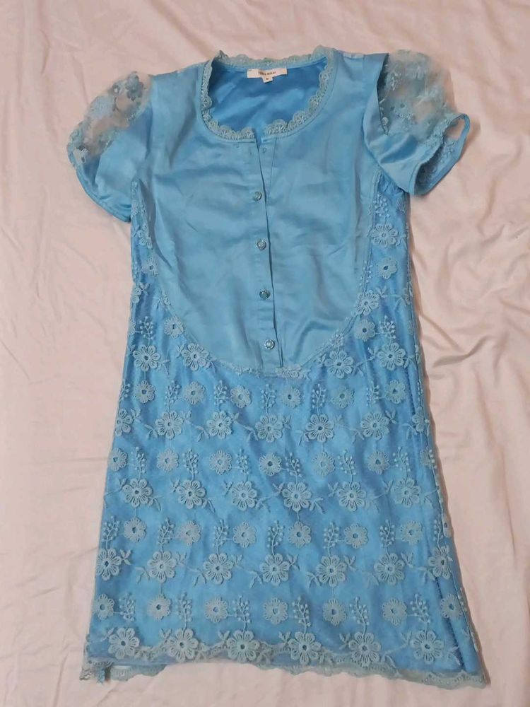 Blue Lace Overlay Dress